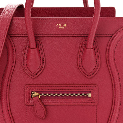 Celine Drummed Calfskin Nano Luggage Rasberry 9 of 11