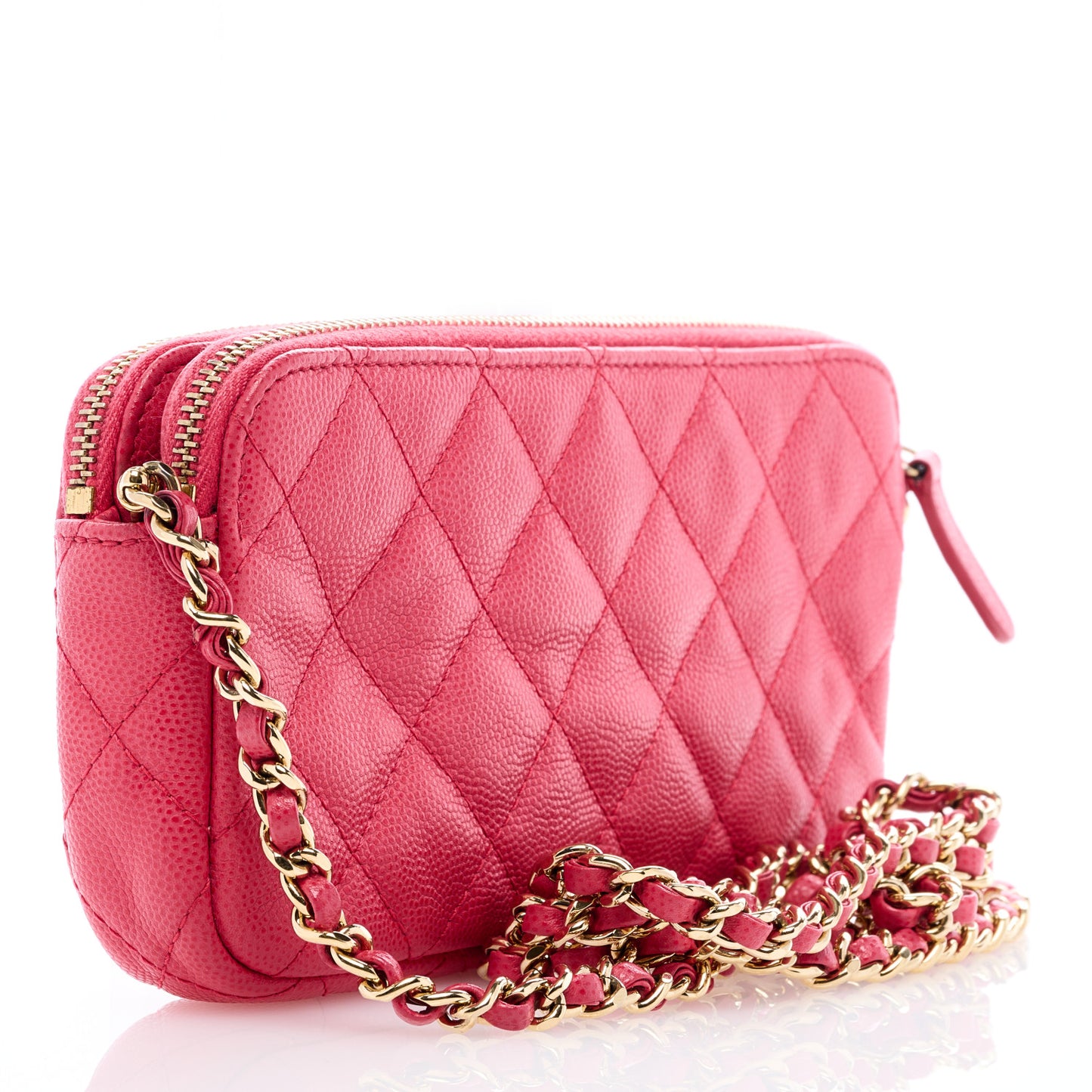 Caviar Quilted Small Clutch With Chain Pink