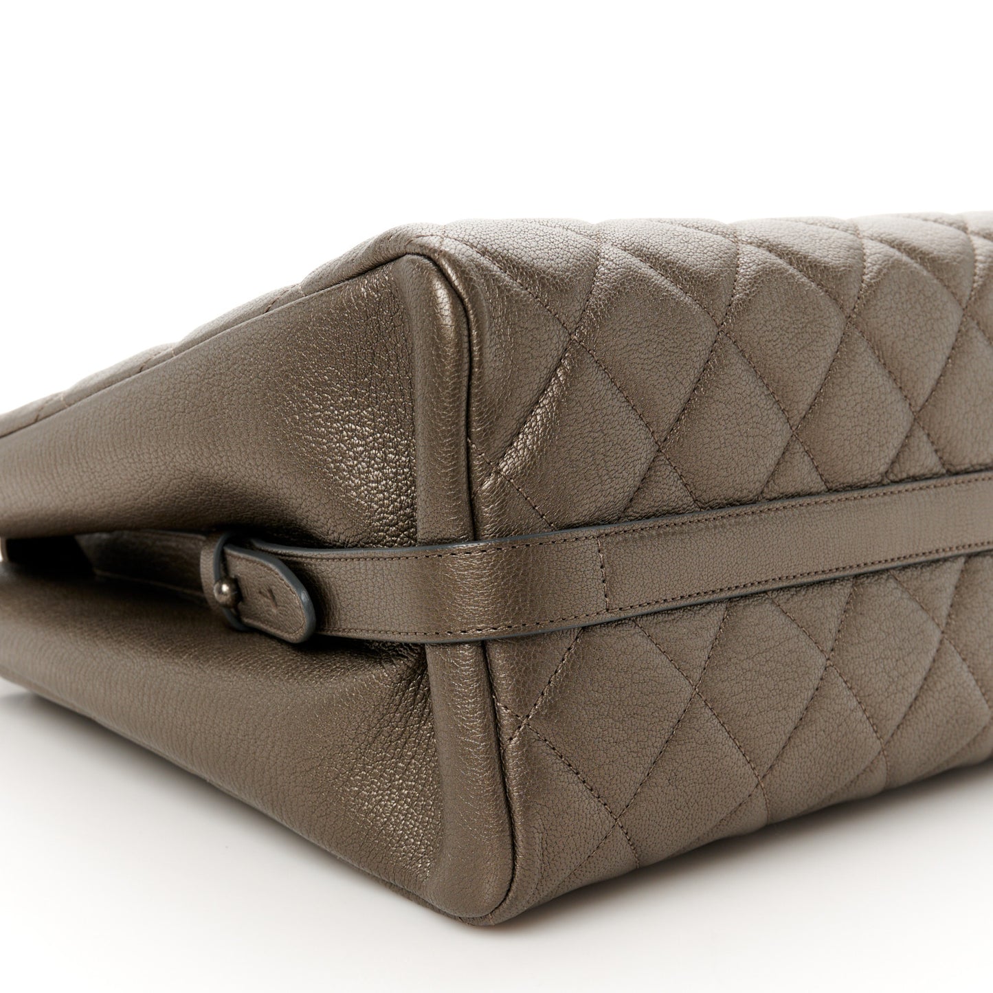 Metallic Goatskin Quilted Small City Rock Shopping Tote Silver