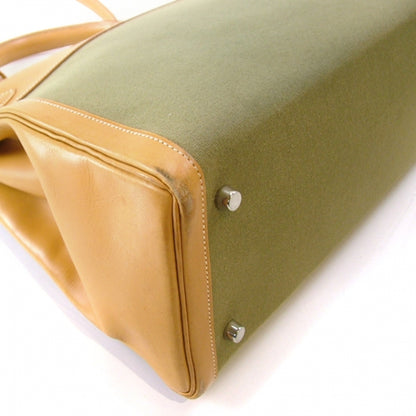 Hermes Barenia Toile Kelly 35 Handbag Khaki 6 of 12