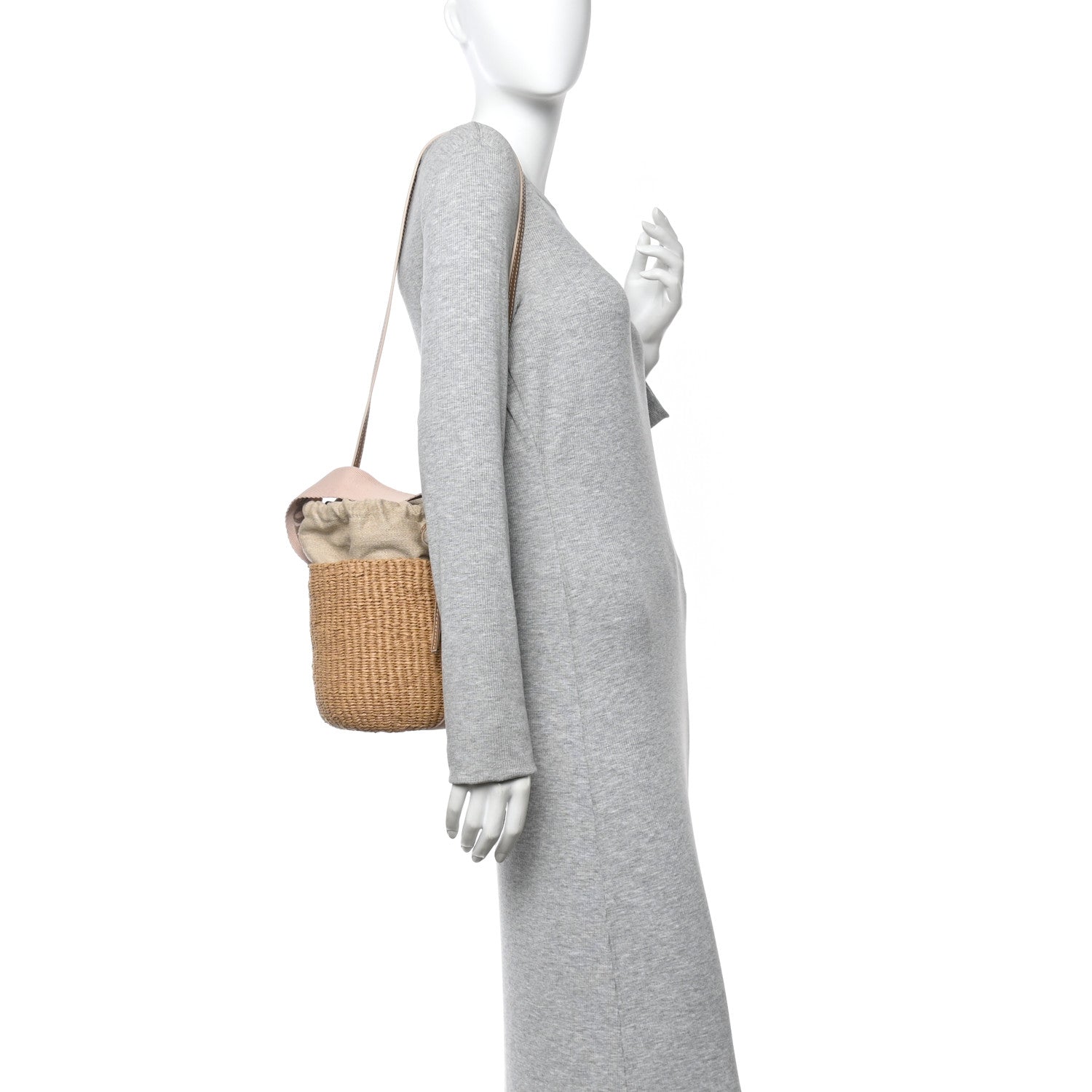 ミエコウエサコ バック ベージュ Chloe X MIFUKO Raffia Calfskin Small Woody Basket Shoulder Bag