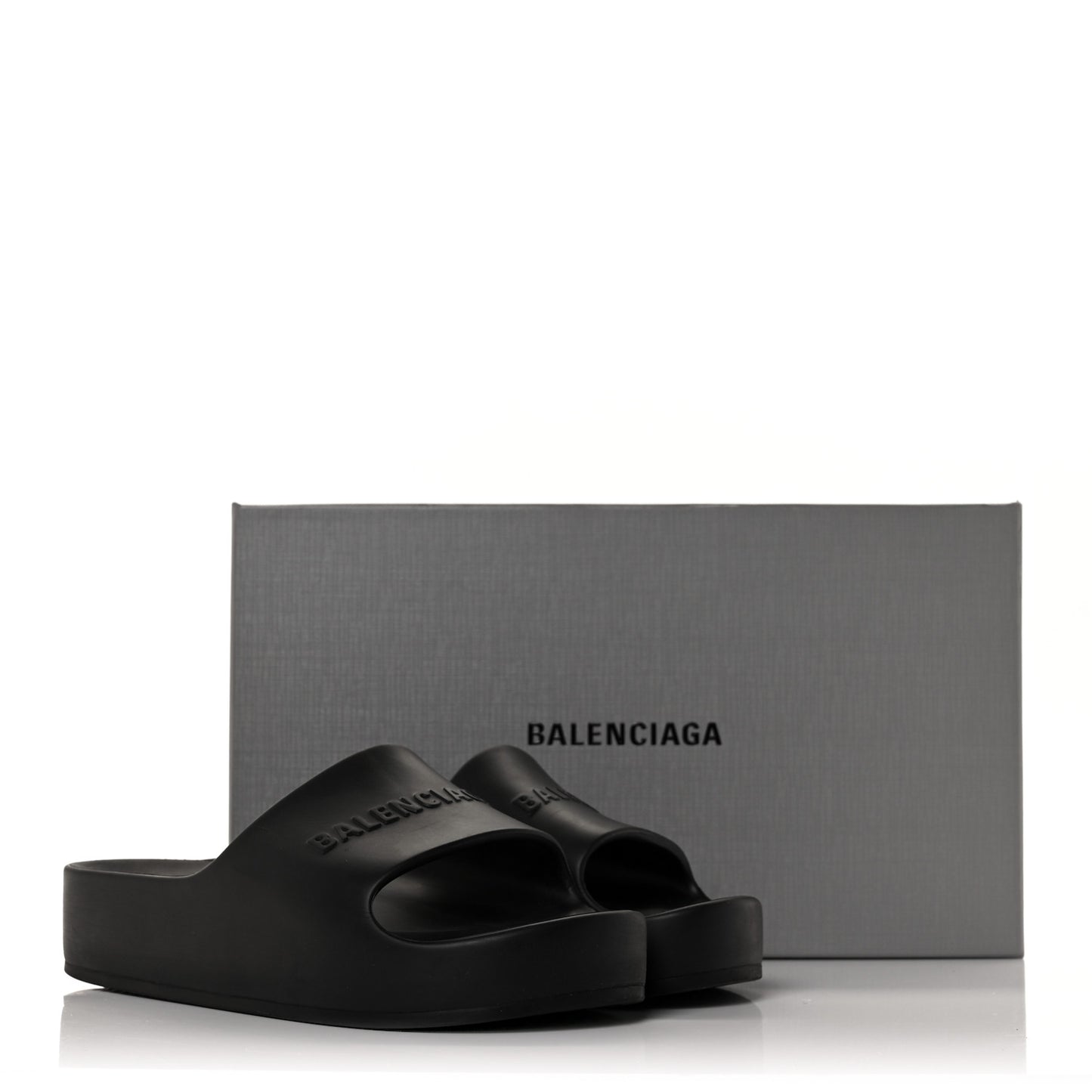 Rubber Chunky Platform Slide Sandals 42 Black