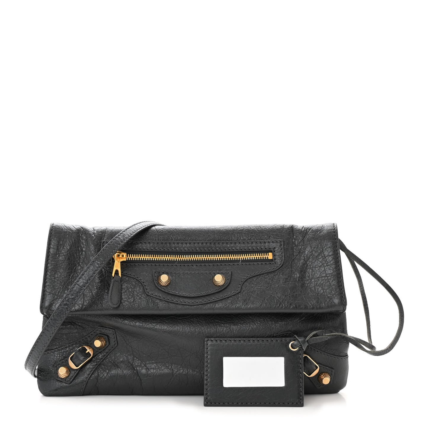 Agneau Giant 12 Gold Hardware Envelope Strap Clutch Gris Fossile