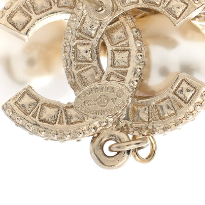 Chanel Crystal Timeless CC Pearl Drop Earrings Light Gold 4 of 5