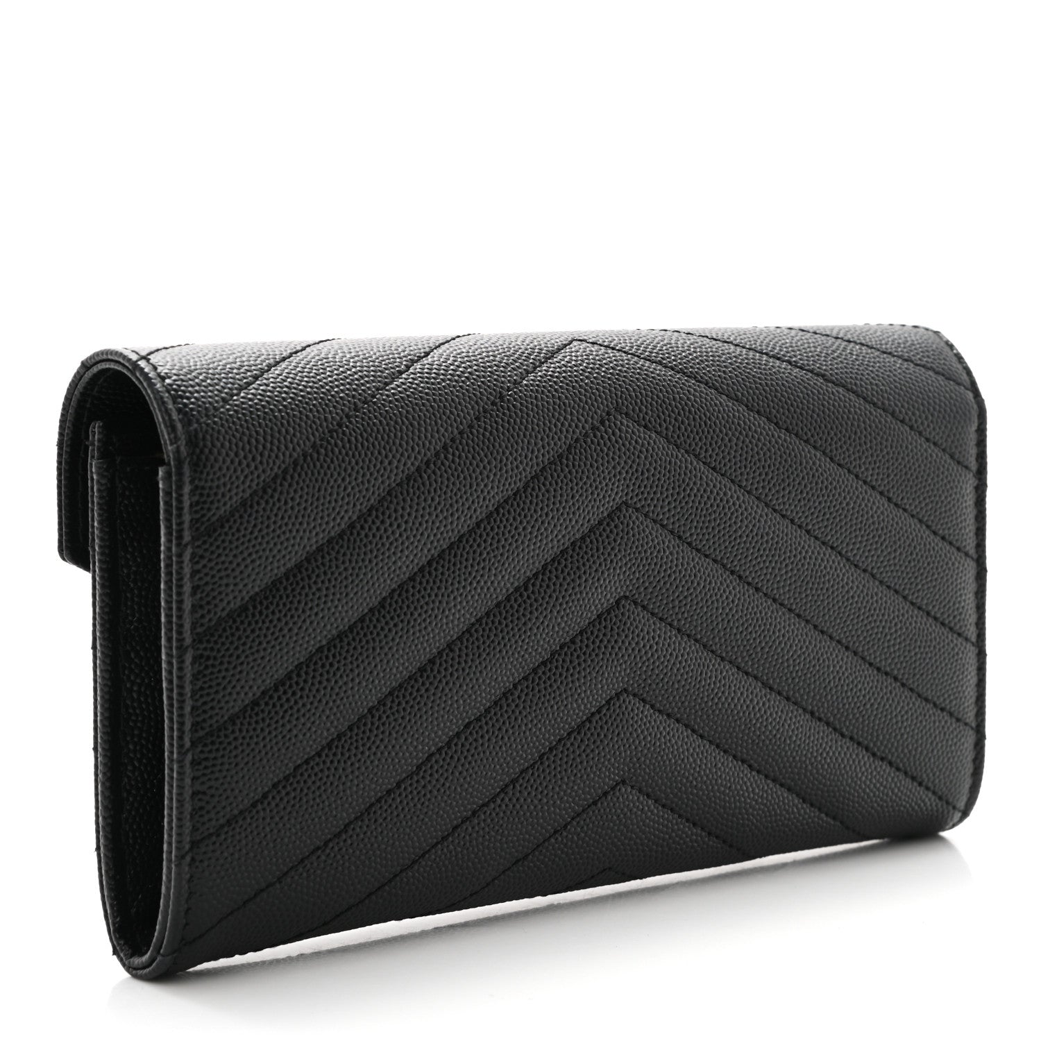 Saint Laurent Grain De Poudre Matelasse Chevron Monogram Flap Wallet Black 3 of 8