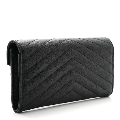 Saint Laurent Grain De Poudre Matelasse Chevron Monogram Flap Wallet Black 3 of 8