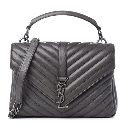 Saint Laurent Sheepskin Matelasse Chevron Monogram Medium College Bag Light Coal 1 of 8