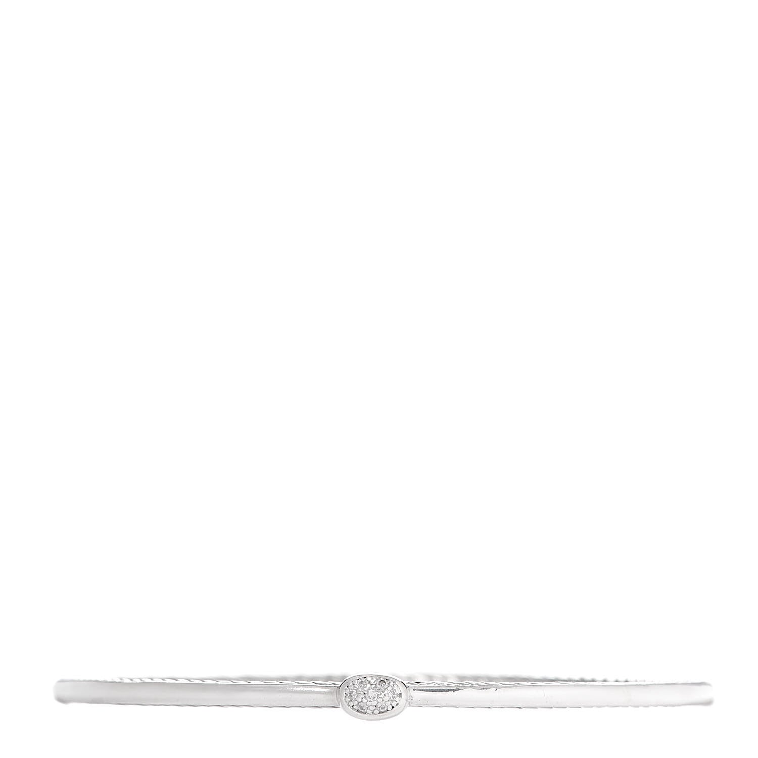 David Yurman Sterling Silver Diamond 3mm Oval Cable Bangle Bracelet 1 of 4