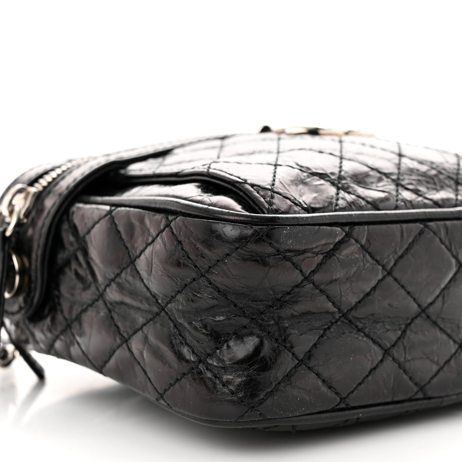 Chanel Glazed Crackled Calfskin Quilted CC Crossbody Black 9 of 10