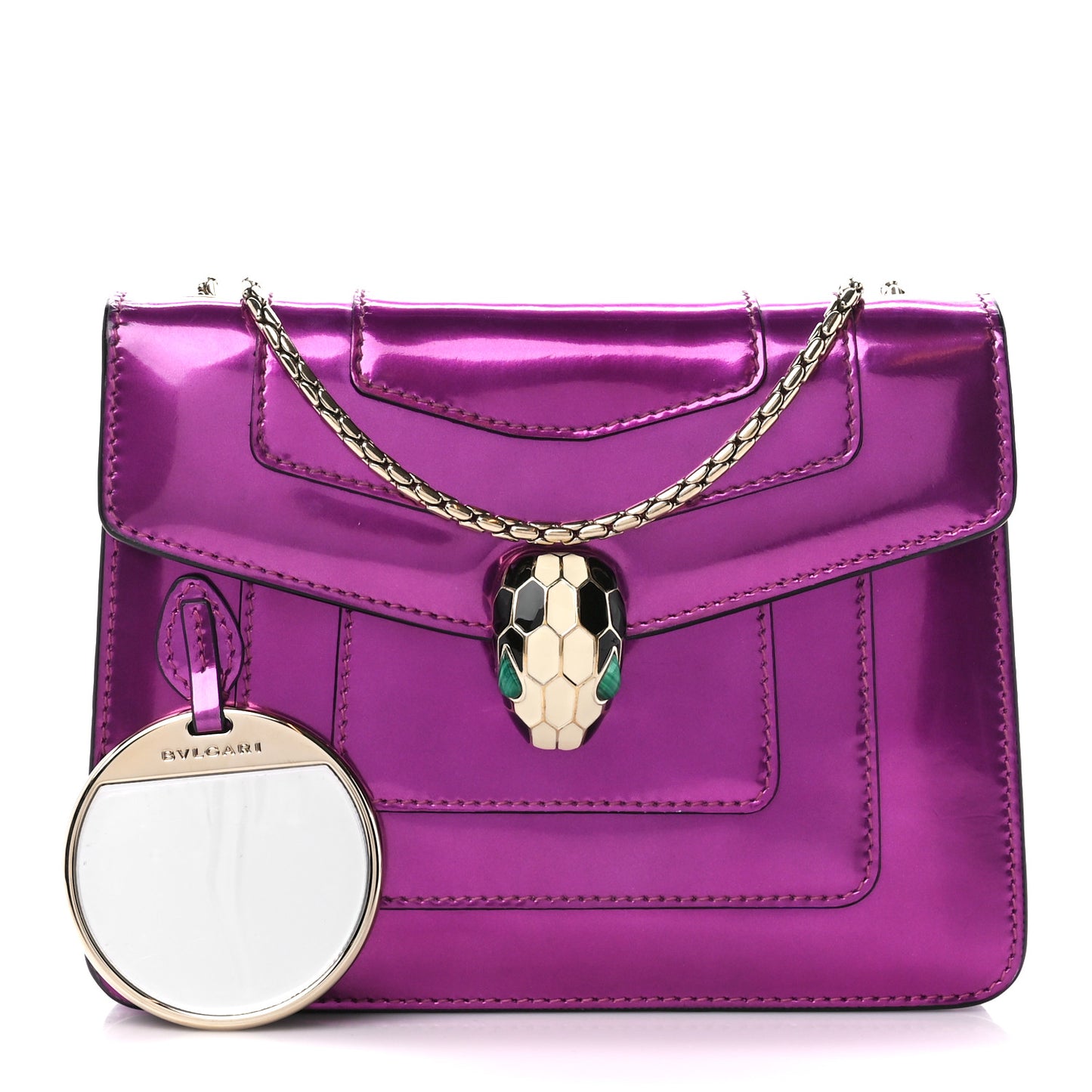 Metallic Calfskin Small Serpenti Forever Snake Strap Crossbody Bag Magenta