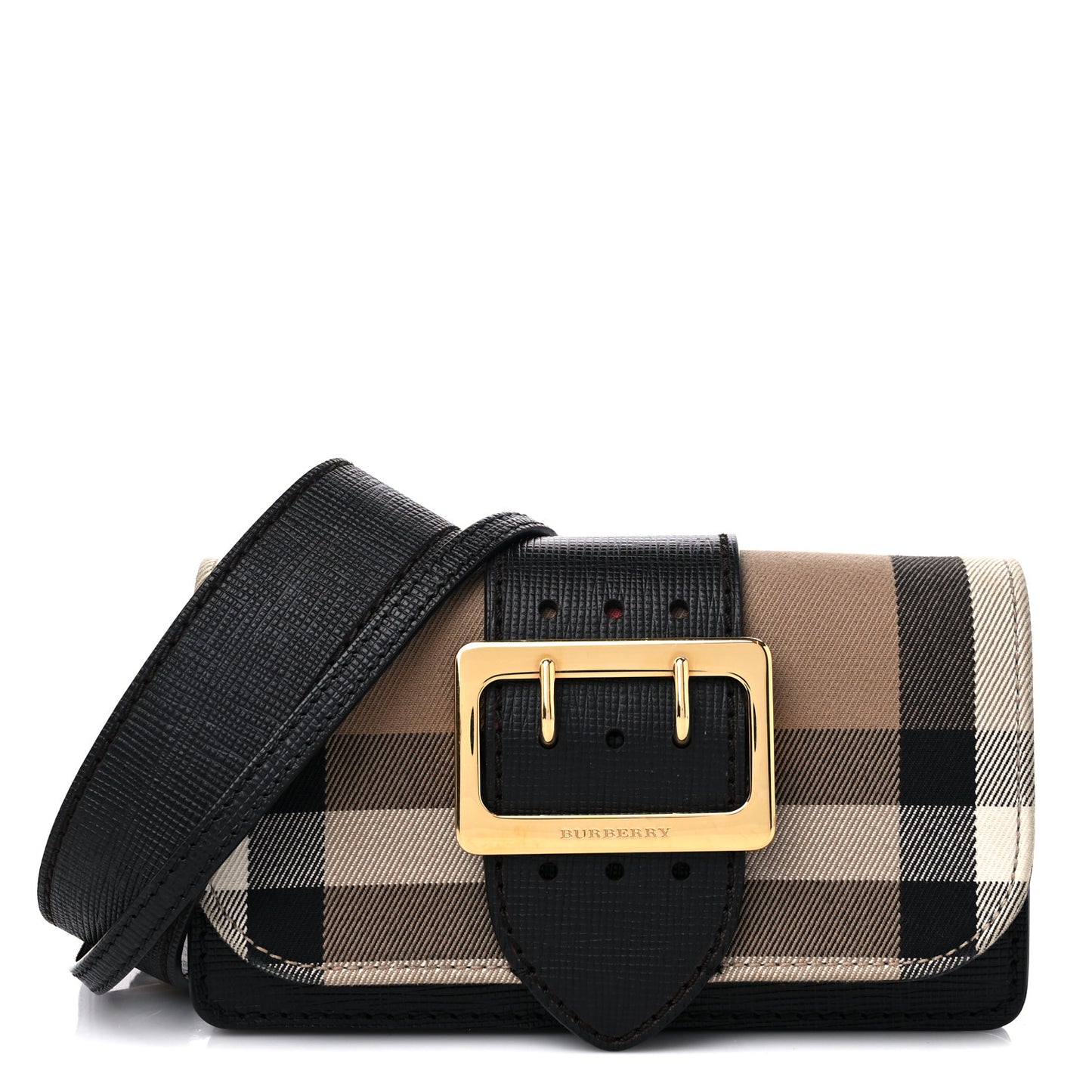 House Check Bridle Calfskin Small Madison Buckle Bag Black