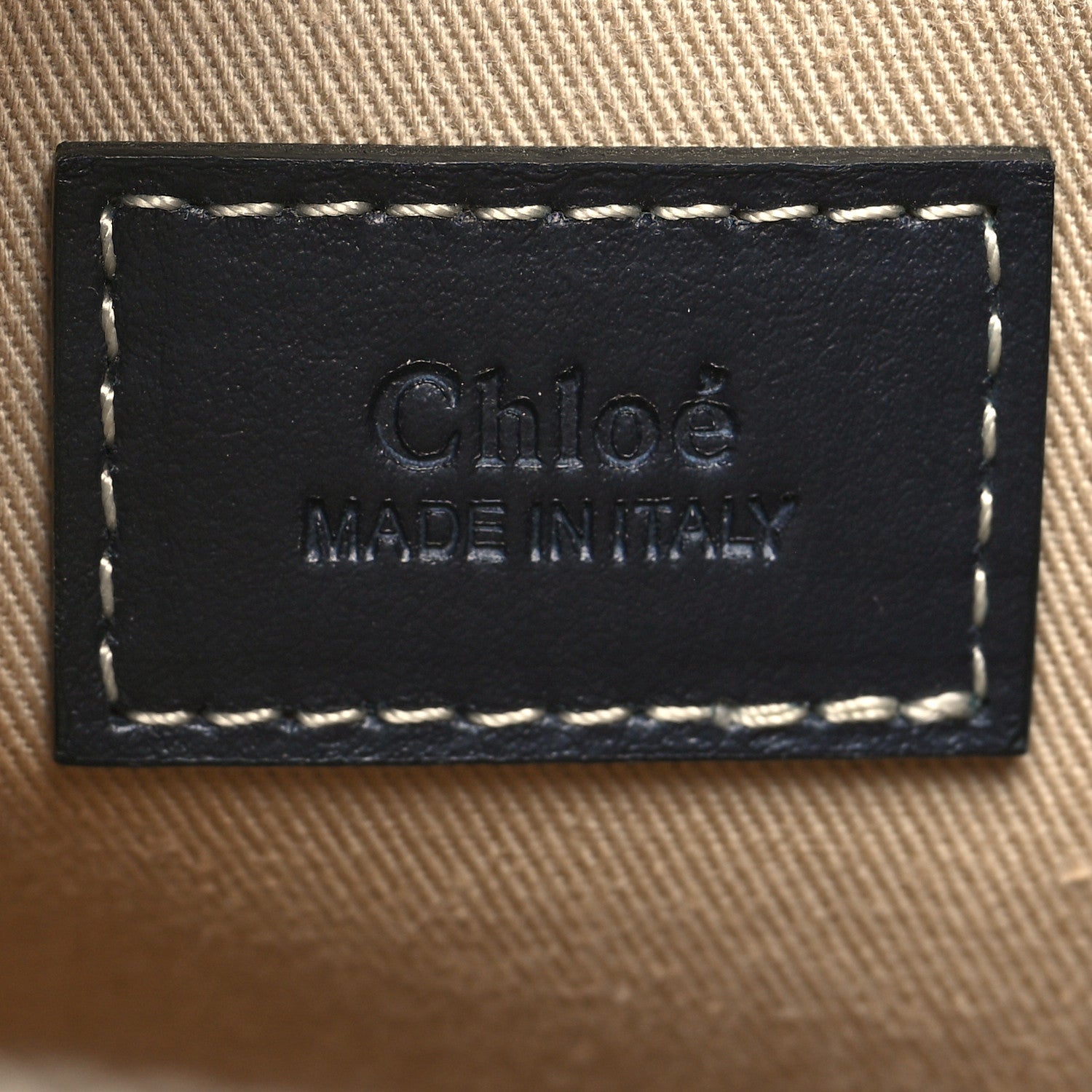 Chloe Cotton Calfskin Small Woody Ribbon Tote With Strap White Navy 6 of 10