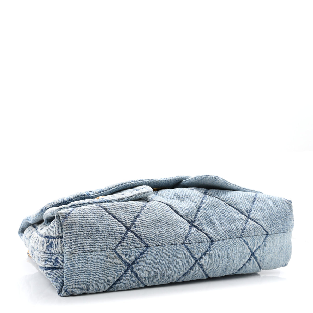 Washed Denim Quilted Maxi Flap Bag Blue