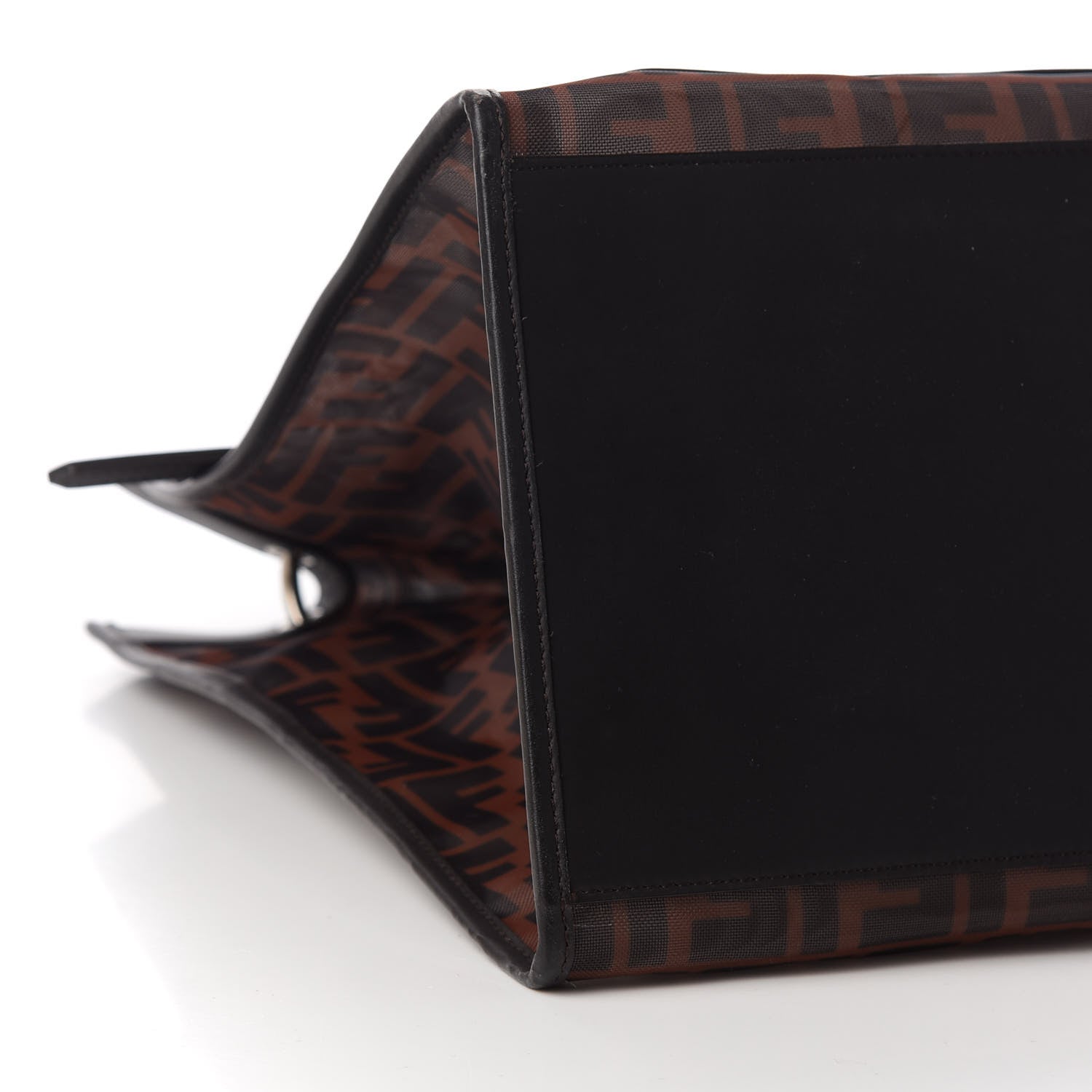 Fendi Mesh Vitello Century Cuoio FF 1974 Large Runaway Shopper Tote Marrone Black Ebano 7 of 9