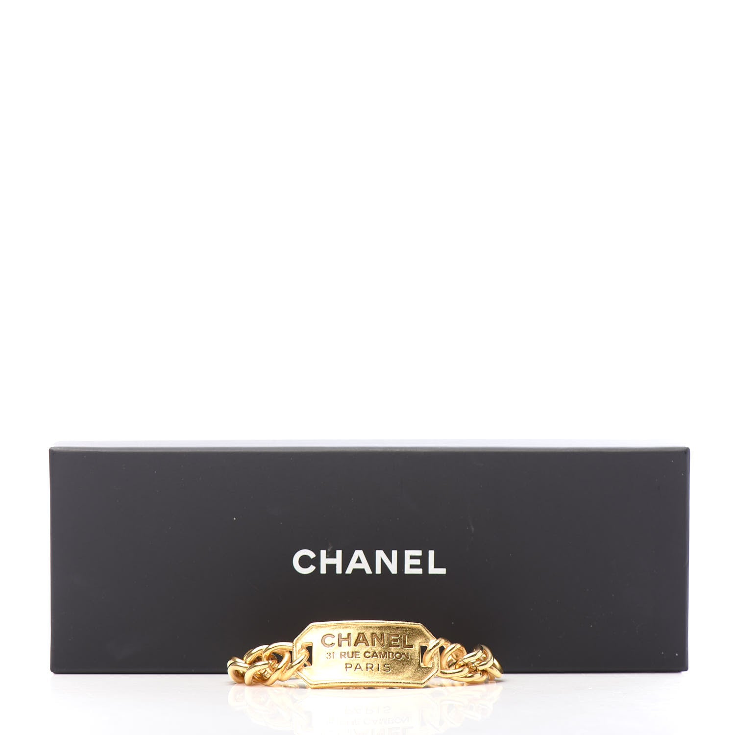 Chanel Metal 31 Rue Cambon Paris ID Chain Bracelet Gold 772873