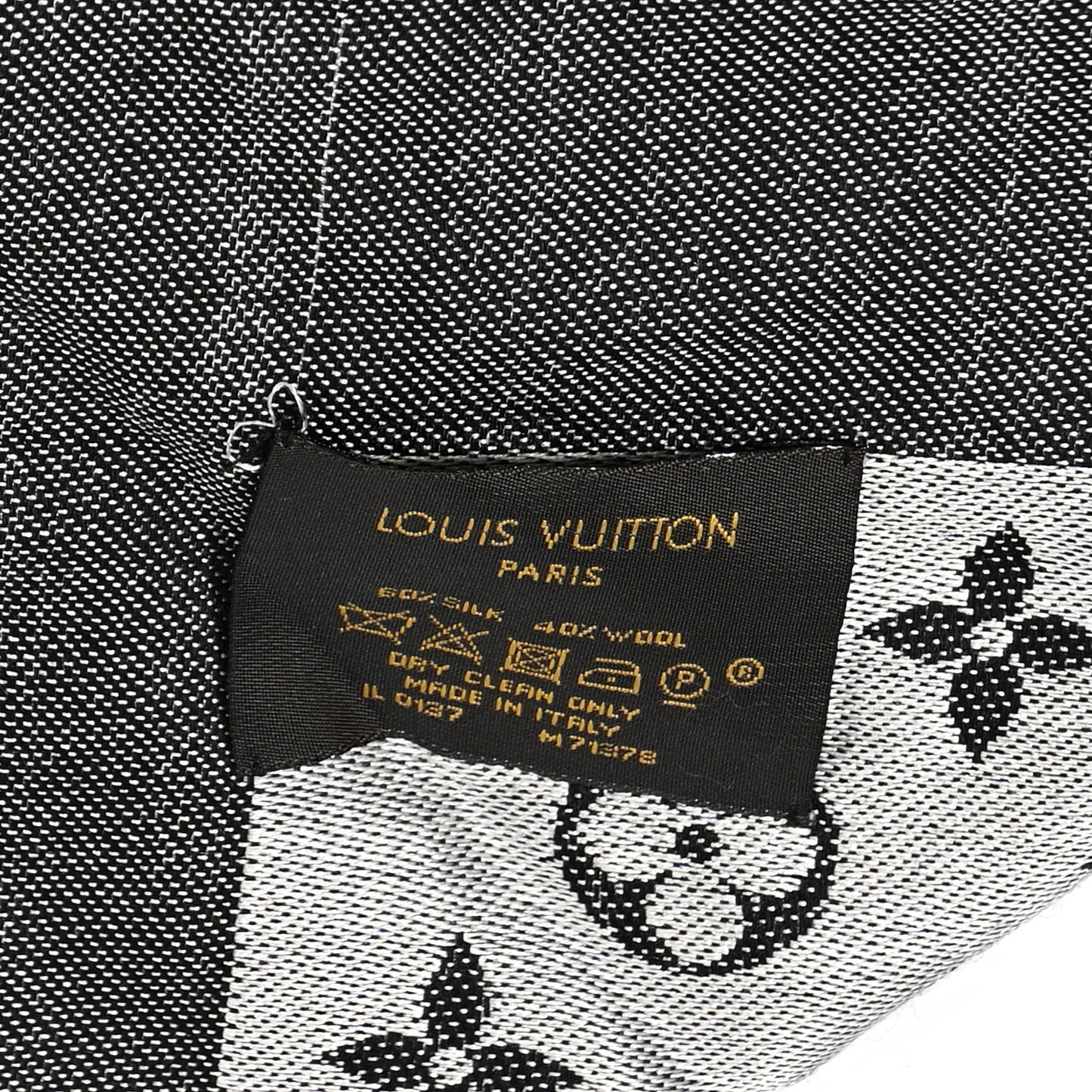 LOUIS VUITTON Silk Wool Monogram Denim Shawl Black