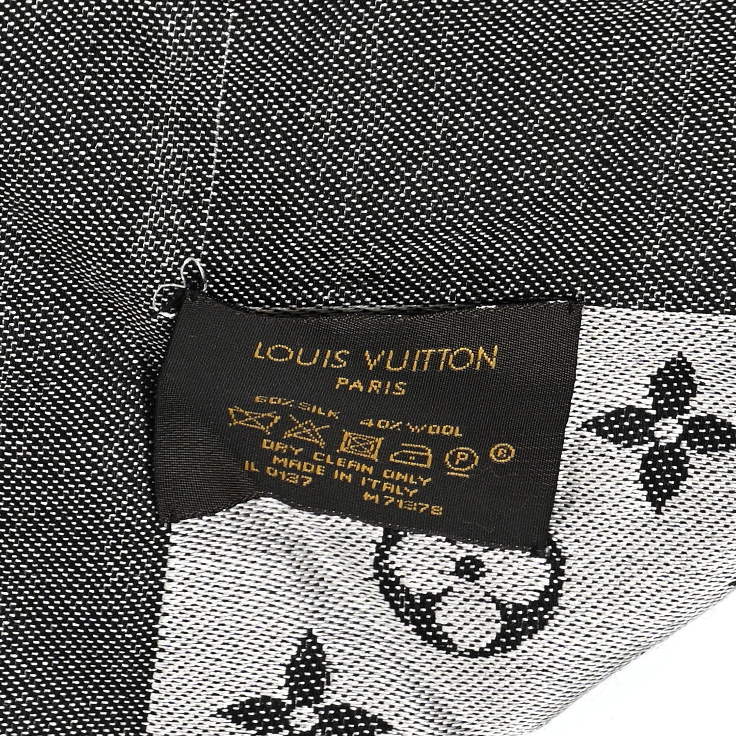Louis Vuitton LOUIS VUITTON Silk Wool Monogram Denim Shawl Black 3 of 9