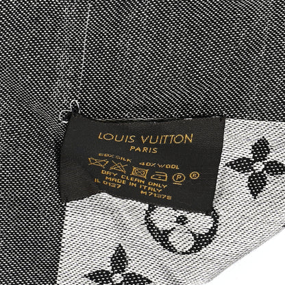 Louis Vuitton LOUIS VUITTON Silk Wool Monogram Denim Shawl Black 3 of 9