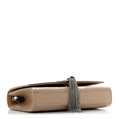 Saint Laurent Calfskin Crocodile Embossed Small Classic Monogram Kate Tassel Satchel Beige 4 of 11