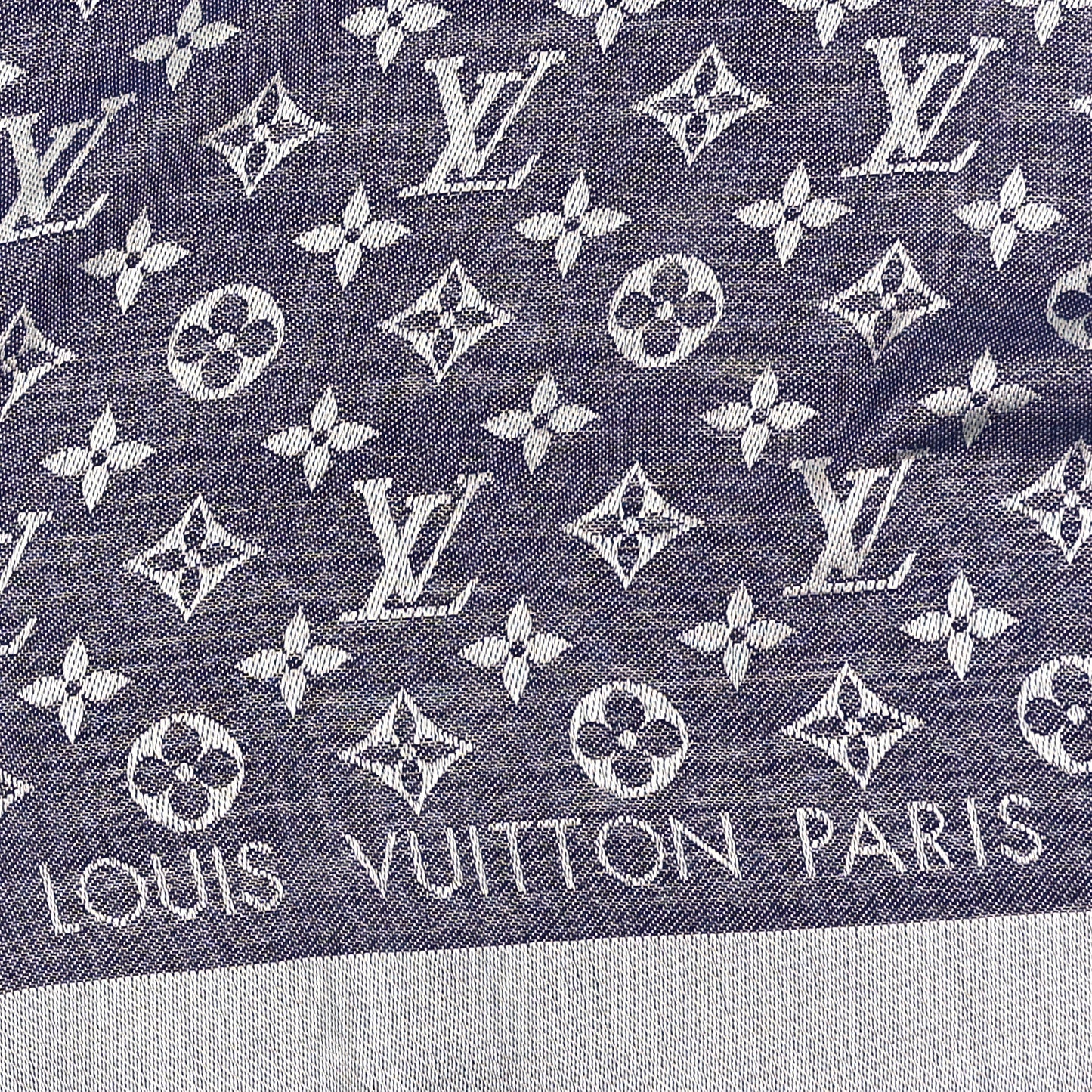 Silk Wool Monogram Denim Shawl Blue