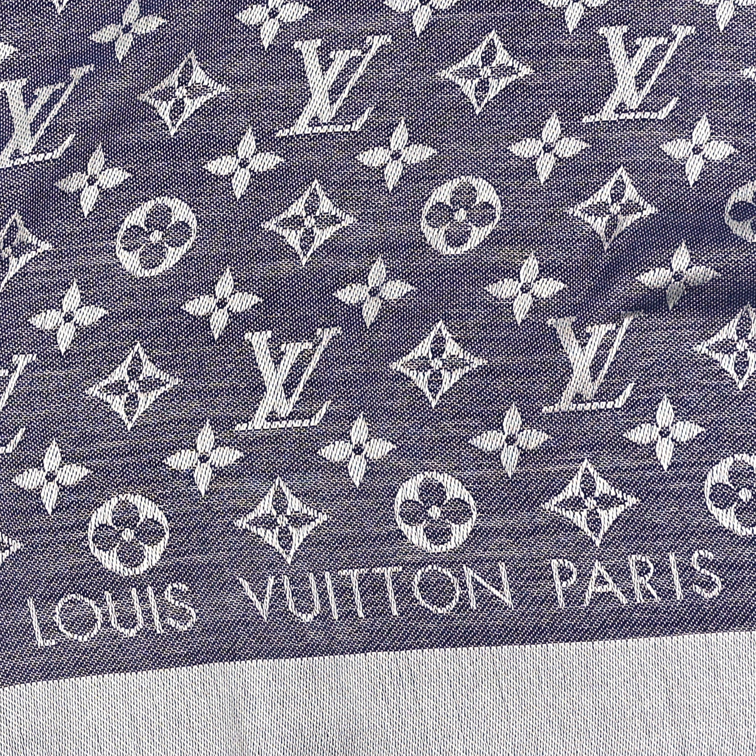 Louis Vuitton Silk Wool Monogram Denim Shawl Blue 2 of 3