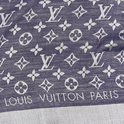Louis Vuitton Silk Wool Monogram Denim Shawl Blue 2 of 3