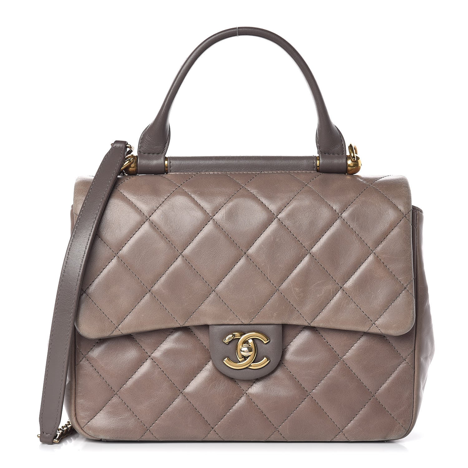 Chanel Glazed Calfskin Quilted Medium Gold Bar Top Handle Flap Dark Grey 1 of 14