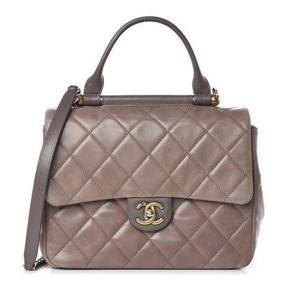 Chanel Glazed Calfskin Quilted Medium Gold Bar Top Handle Flap Dark Grey 1 of 14