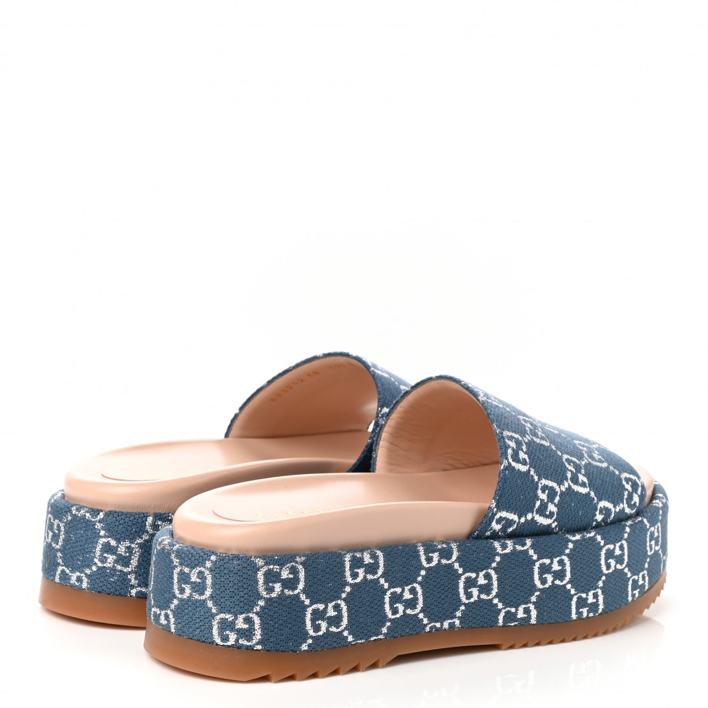 Canvas Lame GG Monogram Angelina Platform 55mm Slide Sandals 38 Blue Silver