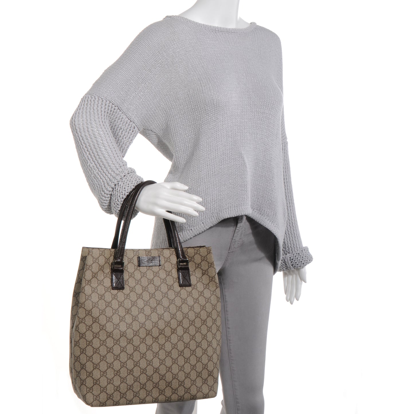 GG Plus Monogram Small Vertical Tote Dark Brown