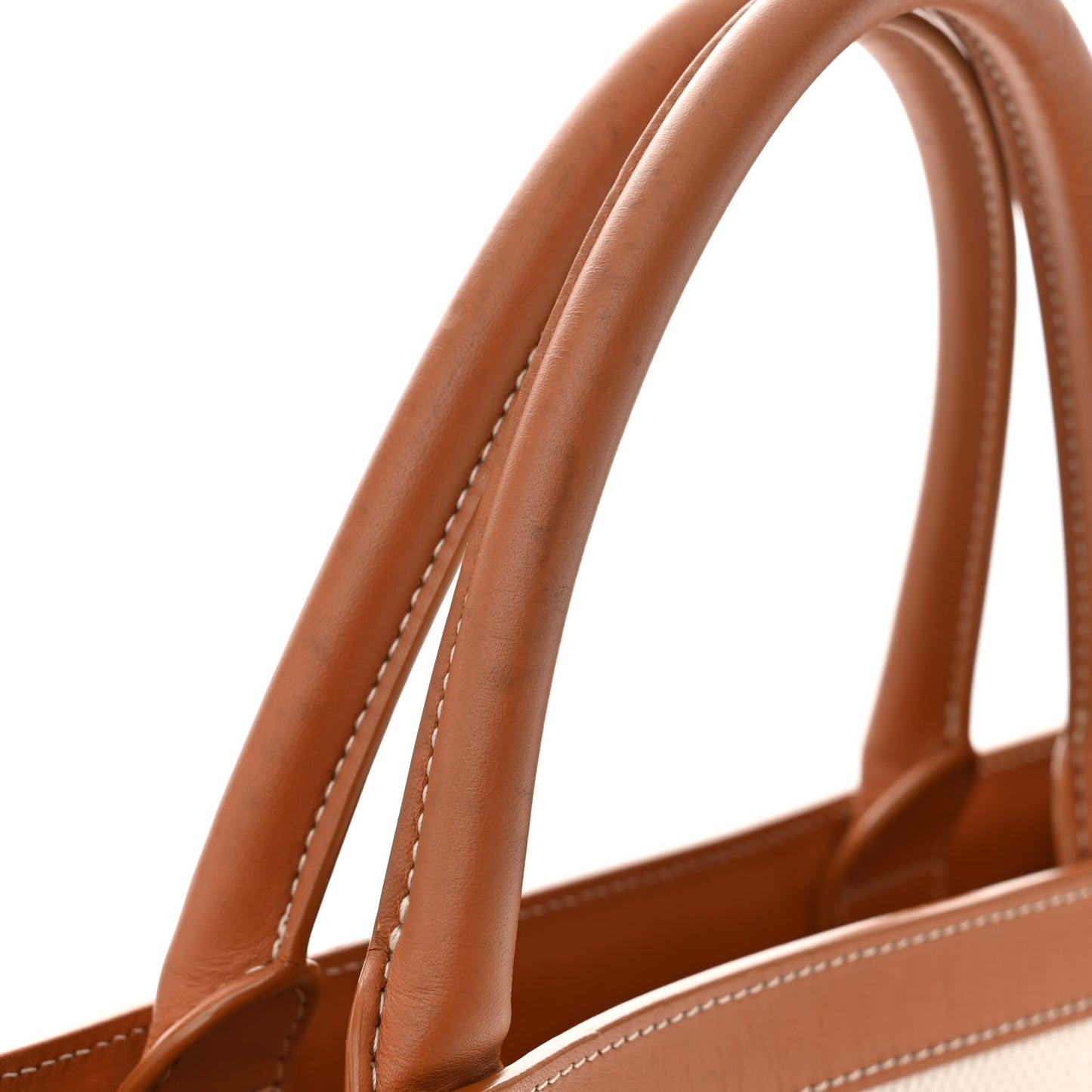 Canvas Calfskin Logo Print Small Vertical Cabas Natural Tan