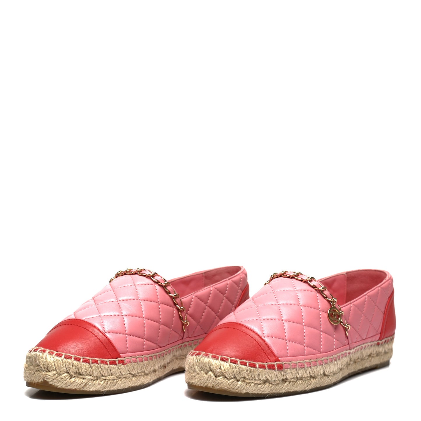 Lambskin Quilted CC Chain Espadrilles 39 Pink Red
