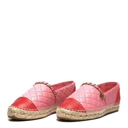 Chanel Lambskin Quilted CC Chain Espadrilles 39 Pink Red 3 of 9