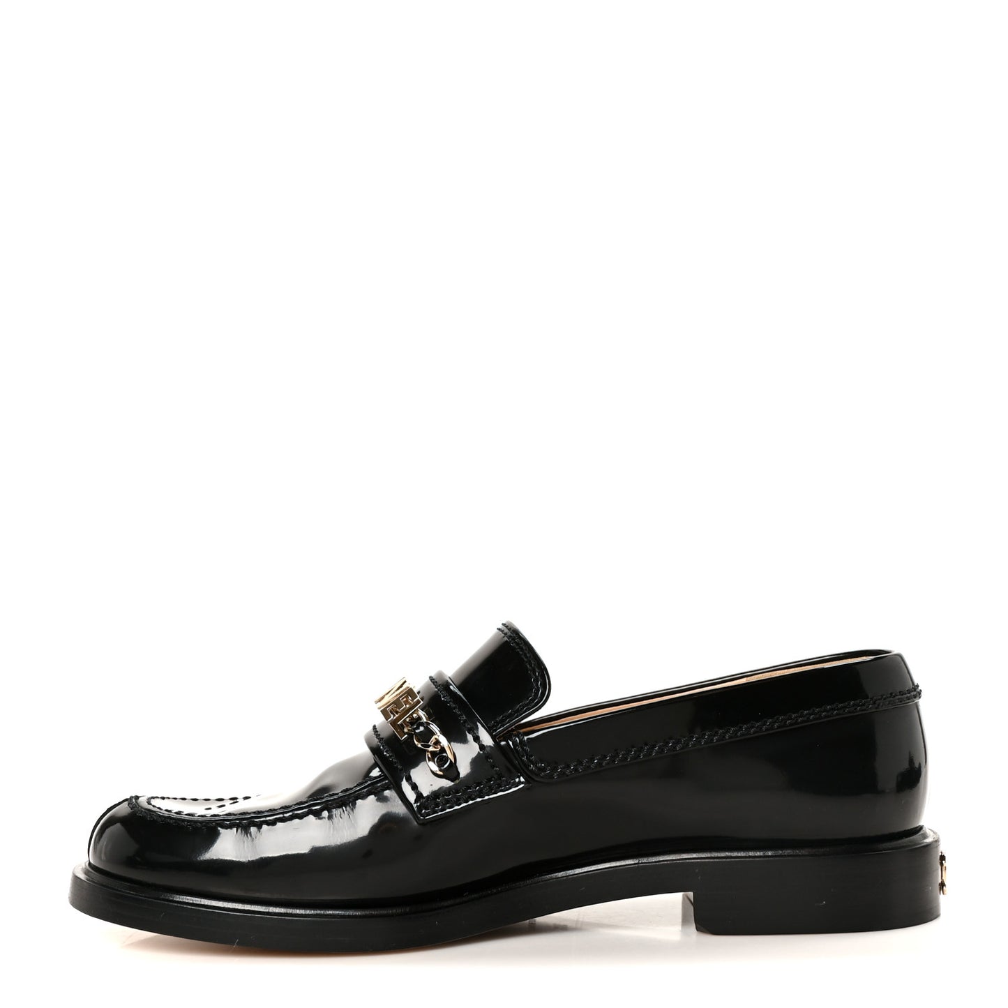 Shiny Calfskin Logo Loafers 38.5 Black