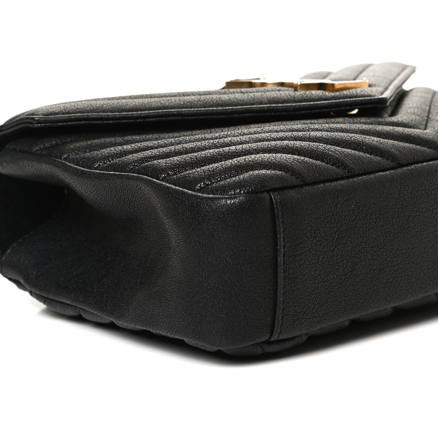 Sheepskin Matelasse Chevron Monogram Medium College Bag Black