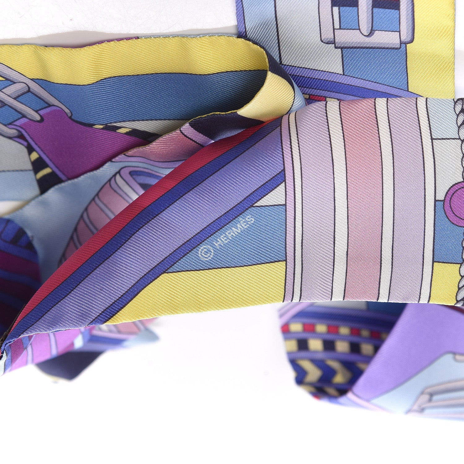 Hermes Silk Sangles En Zigzag Twilly Bleu Mauve Jaune 4 of 5