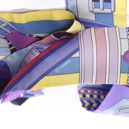 Hermes Silk Sangles En Zigzag Twilly Bleu Mauve Jaune 4 of 5