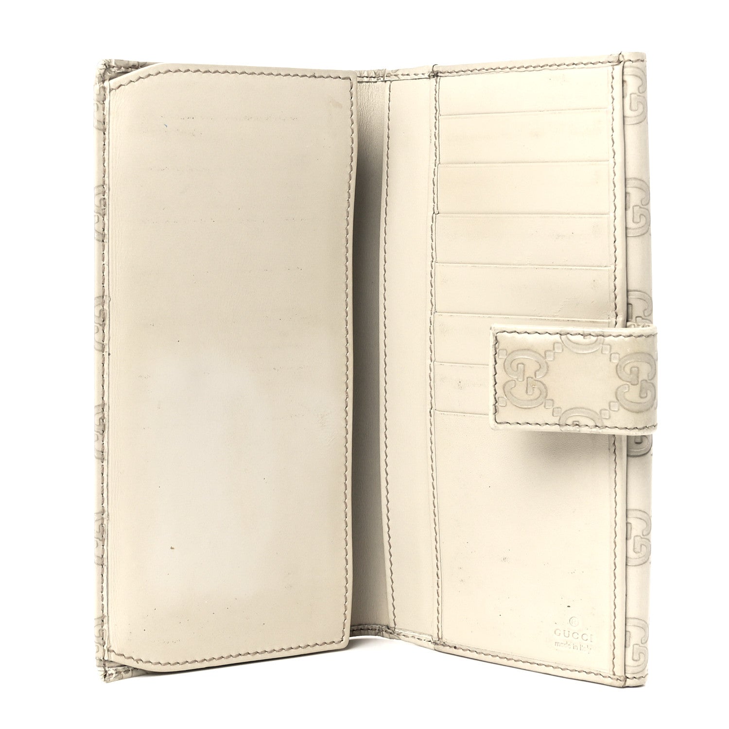 Gucci Guccissima Margaux Calfskin Metal Bar Continental Flap Wallet Mystic White 7 of 13