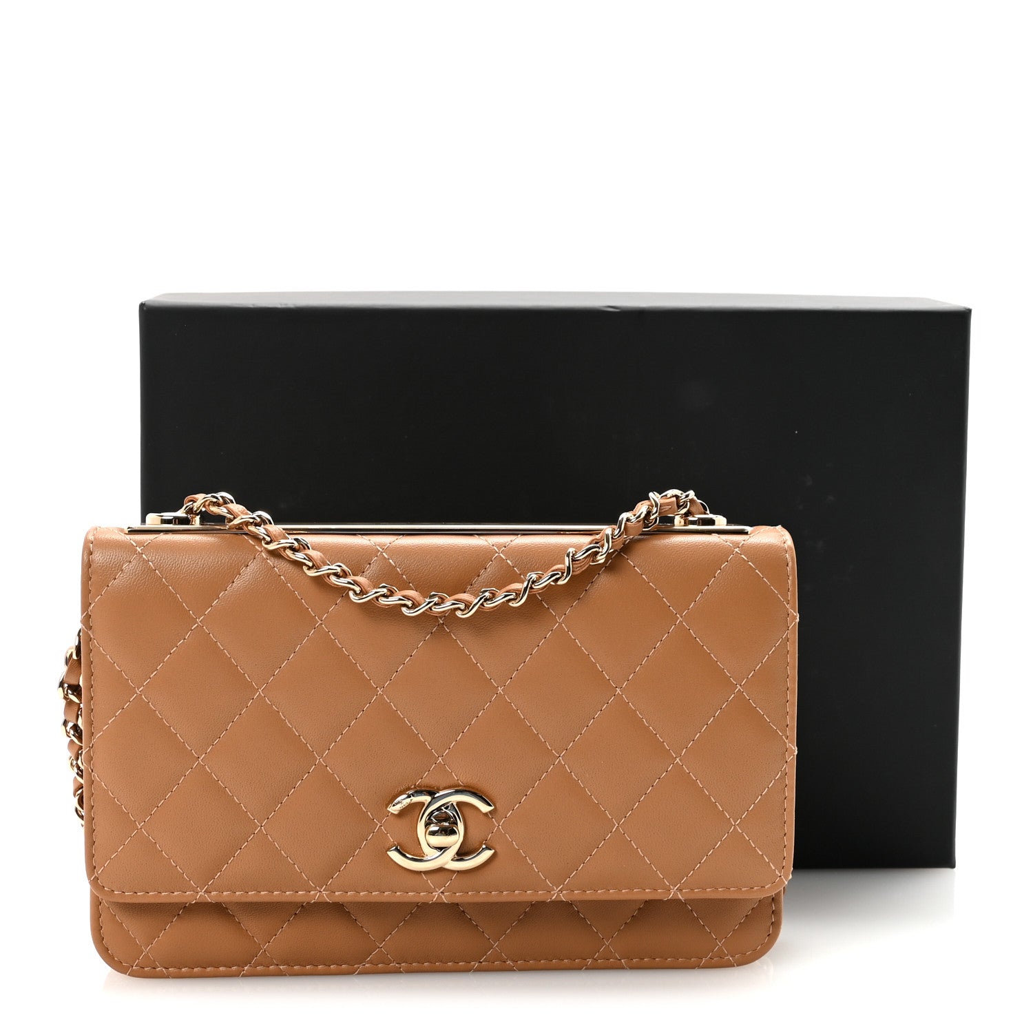 Chanel Lambskin Quilted Trendy CC Wallet On Chain WOC Camel