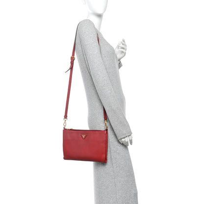 Prada Vitello Daino Zippered Crossbody Bag Rosso 2 of 12