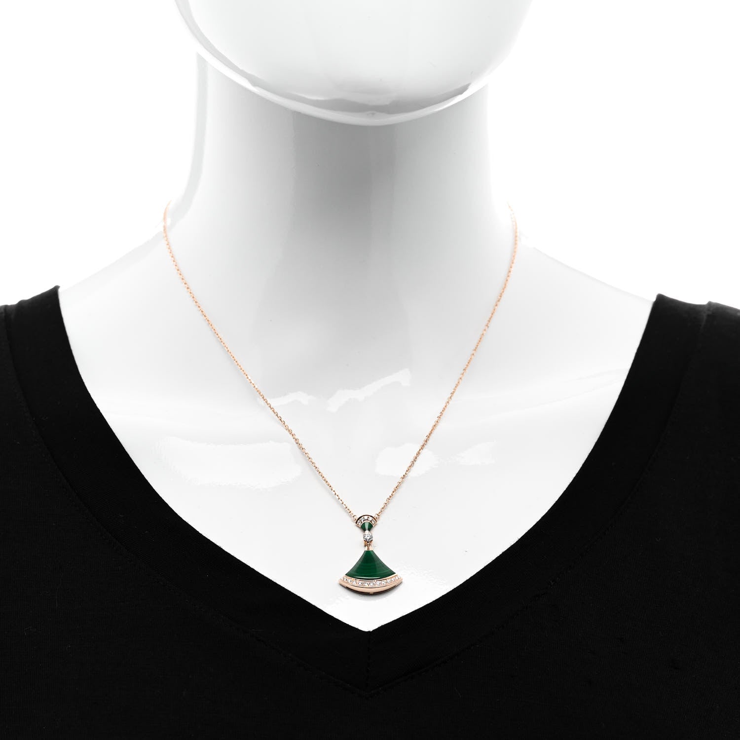 Bulgari 18K Rose Gold Diamond Malachite Divas' Dream Pendant Necklace 2 of 7