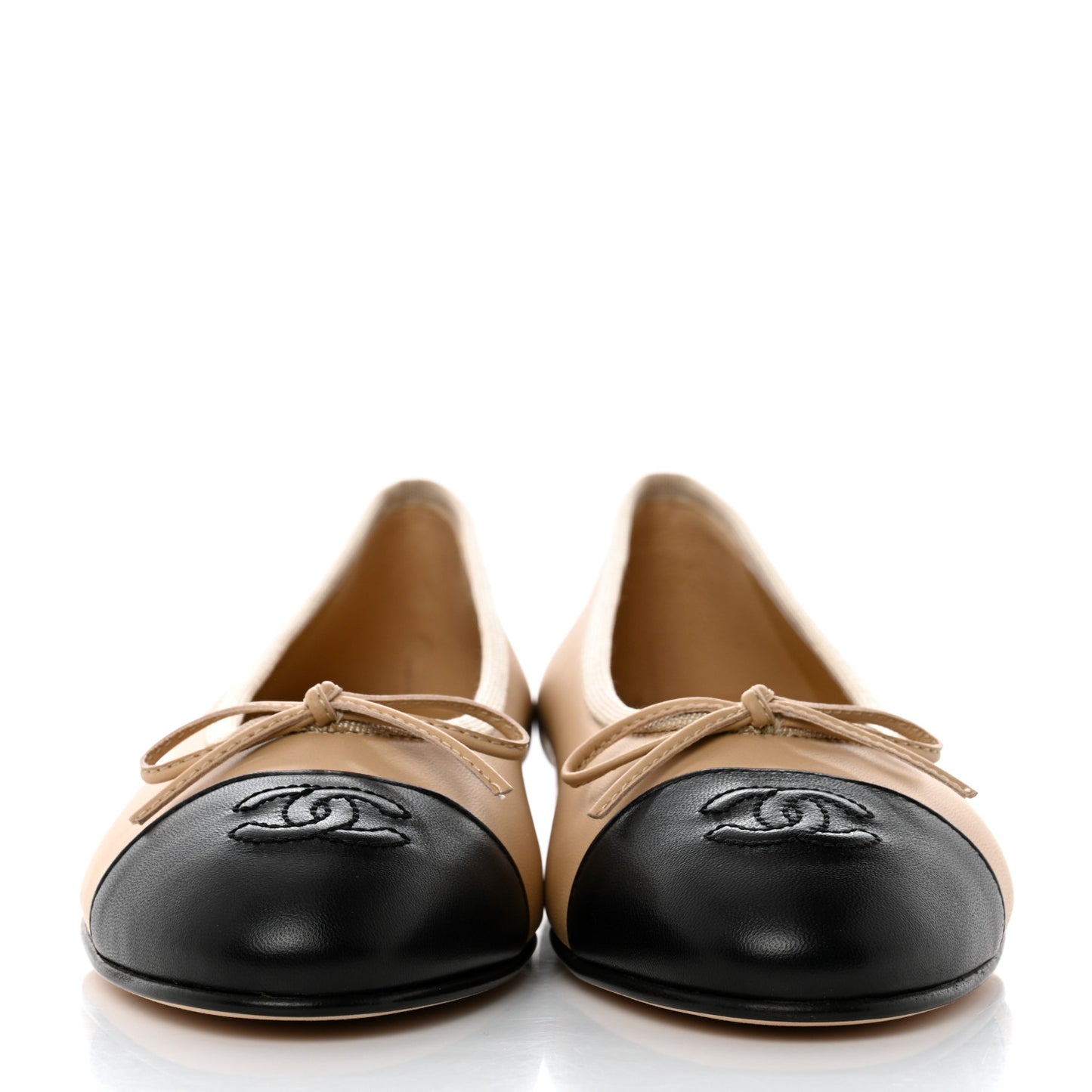 Lambskin Cap Toe CC Ballerina Flats 36.5 Beige Black