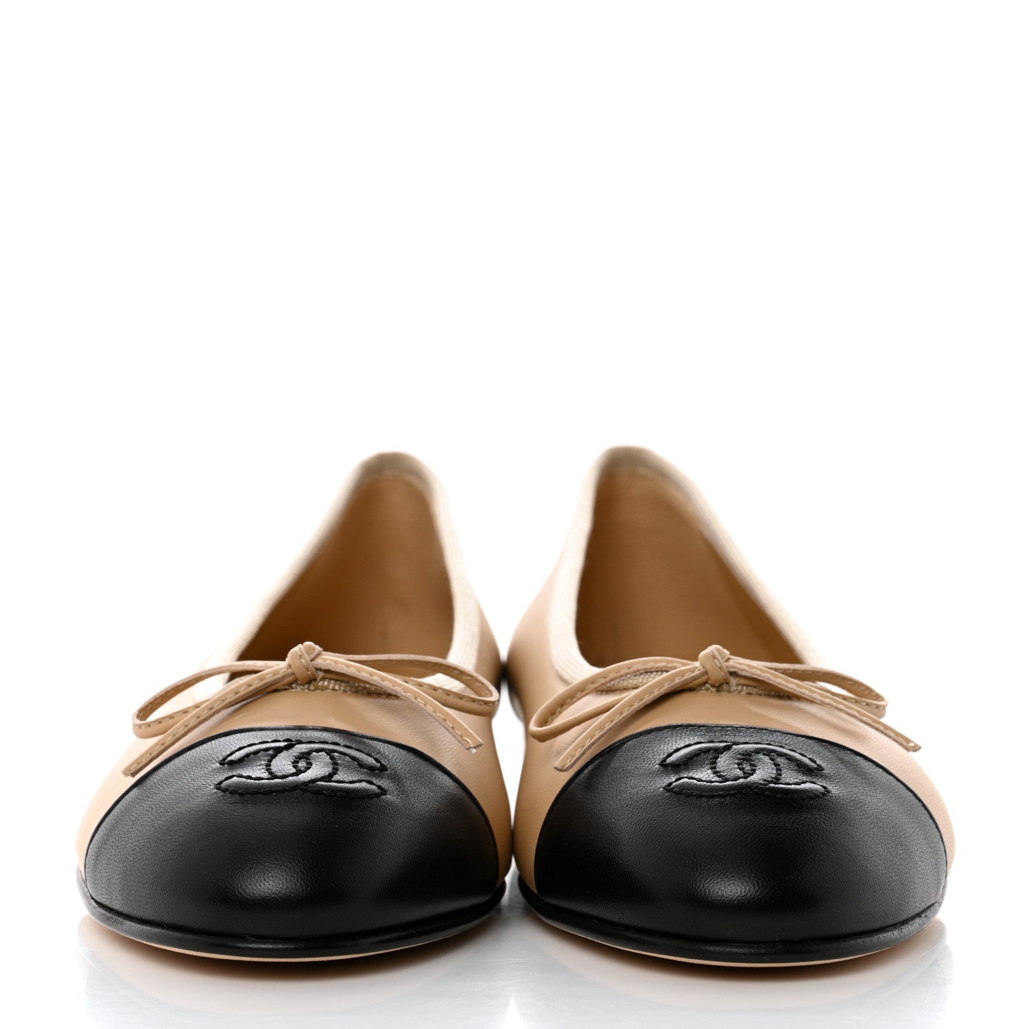 Chanel Lambskin Cap Toe CC Ballerina Flats 36.5 Beige Black 2 of 9