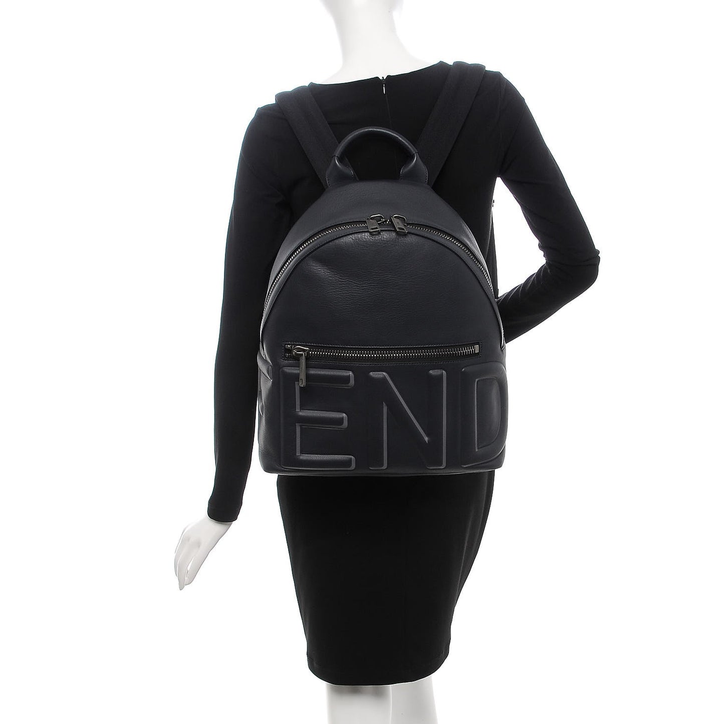 Calfskin Logo Embossed Backpack Night Blue