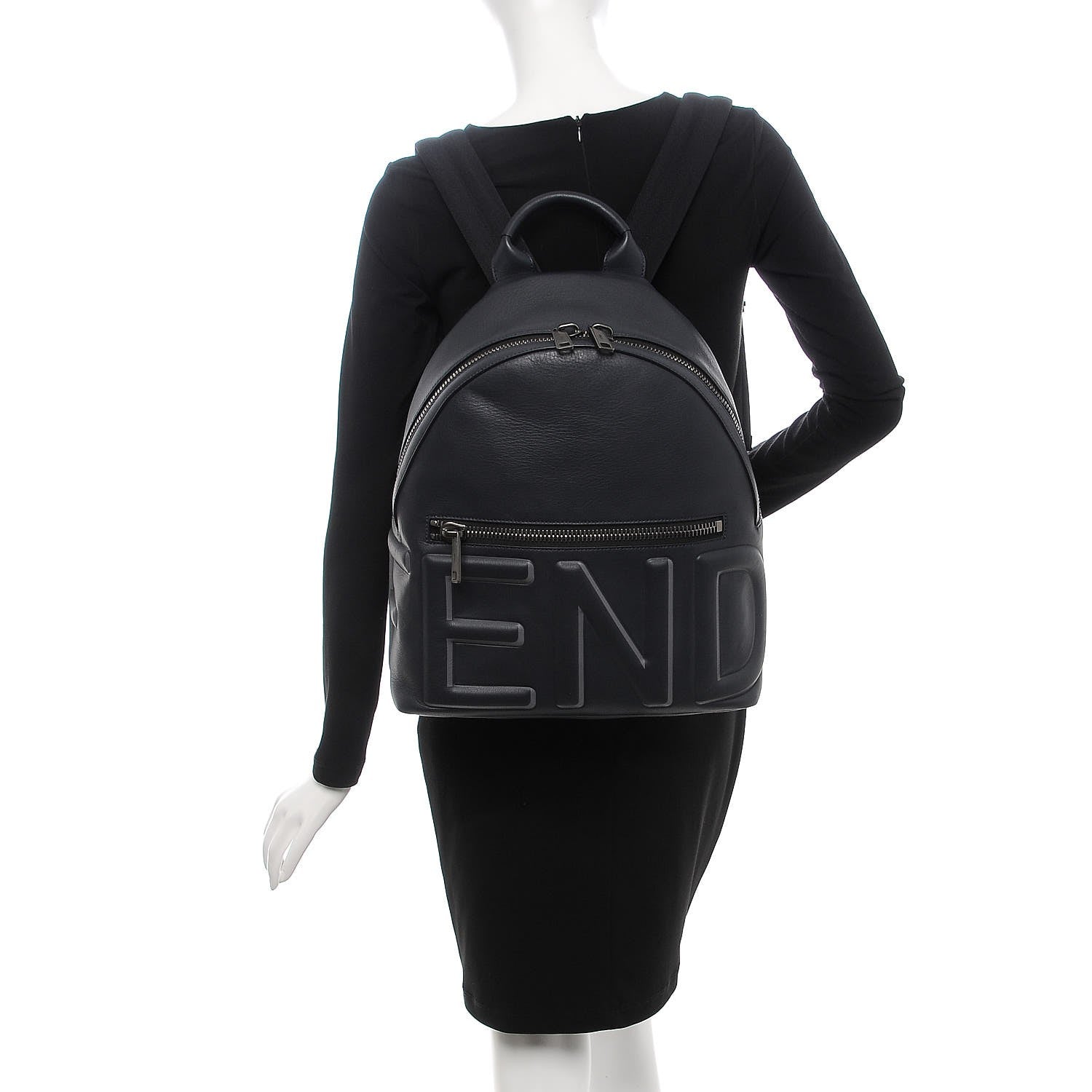 Fendi Calfskin Logo Embossed Backpack Night Blue 2 of 7