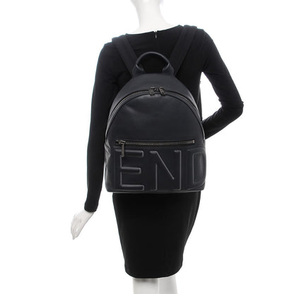 Fendi Calfskin Logo Embossed Backpack Night Blue 2 of 7