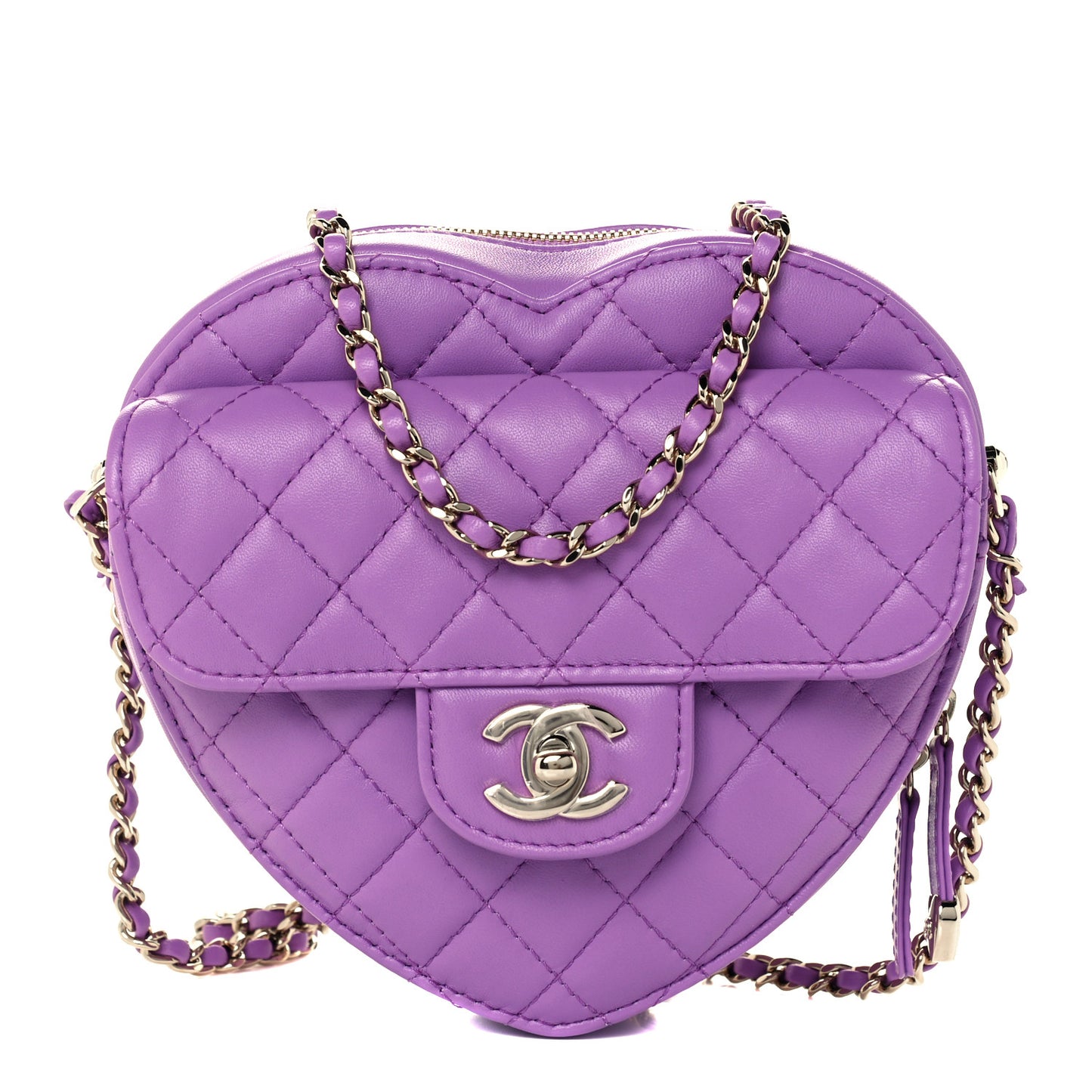 Lambskin Quilted CC In Love Heart Bag Purple