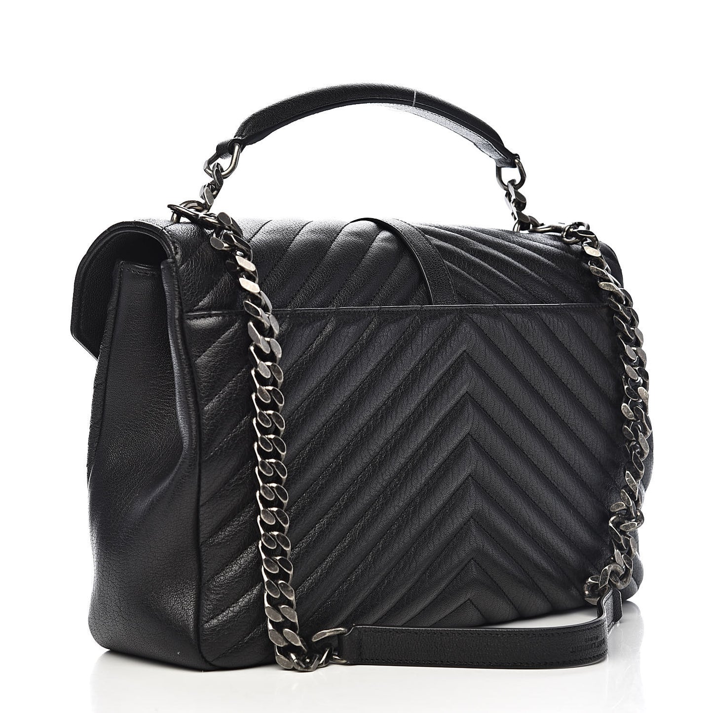 Sheepskin Matelasse Chevron Monogram Large College Satchel Black