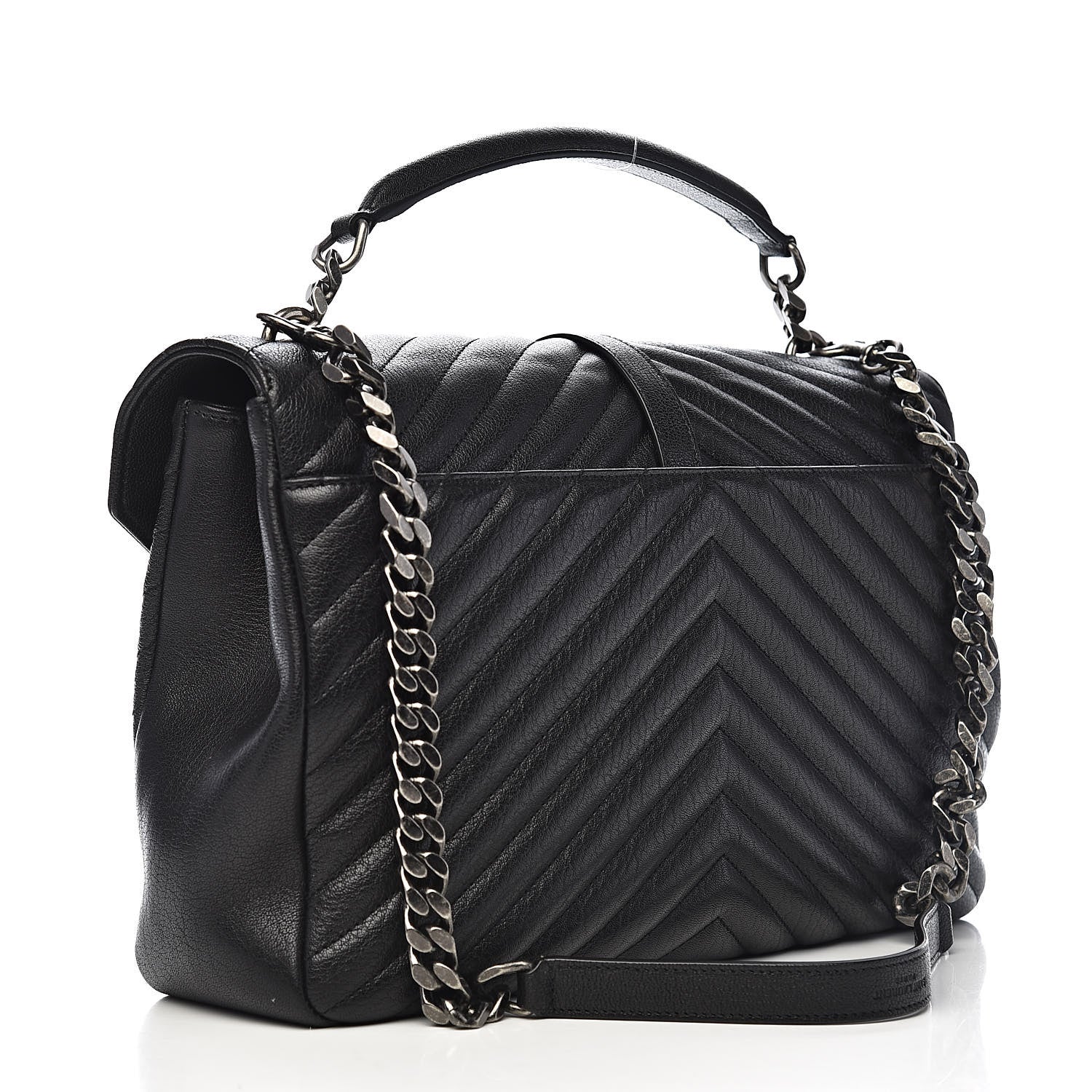 Saint Laurent Sheepskin Matelasse Chevron Monogram Large College Satchel Black 3 of 10