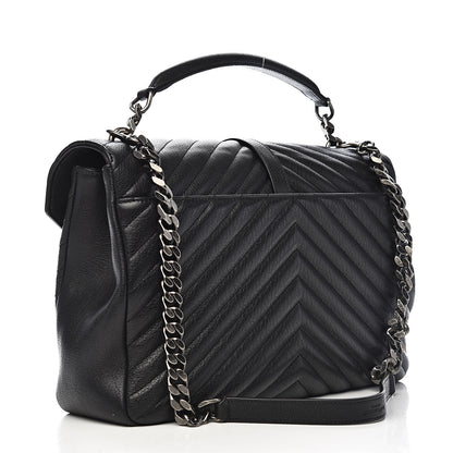 Saint Laurent Sheepskin Matelasse Chevron Monogram Large College Satchel Black 3 of 10